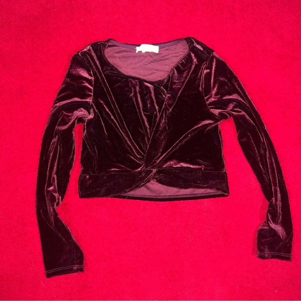 Girls Knit Works Size 10 Maroon Red Long Sleeve Velvet Christmas Holiday Shirt